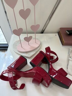 Soda Shiny Red Patent Block Heel Sandals